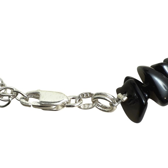 FAS 925 Sterling Silver Black Onyx Stone Chip Necklace Beaded Jewelry 9 in L - Picture 7 of 8